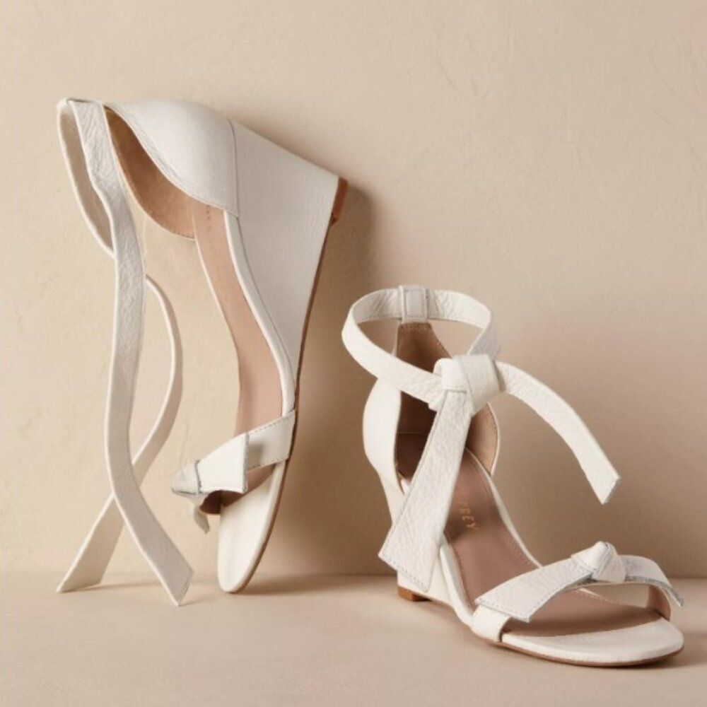 BHLDN Anthropologie Weddings Leather Ivory Knot Front Slingback Heels Size 7 NEW